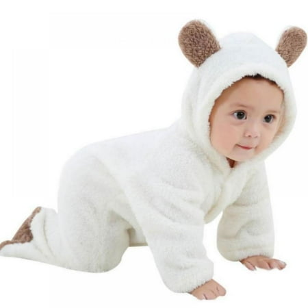 

Spree Newborn Girls Boy Jumpsuit Clothes Infant Warm Coral Fleece Jumpsuit Girls Boy Rompers White XL(10-12M)