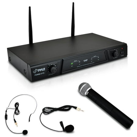 PYLE PDWM2115 - VHF Wireless Microphone Receiver System with Independent Volume Control Includes Belt Pack Transmitter, Headset, Handheld and Lavalier (Best Wireless Lavalier System)