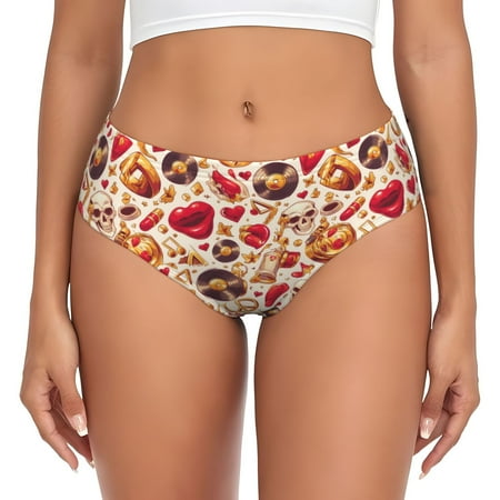 Womens Underwear - Skull Retro record lips No Show Seamless Underwear for Women  Soft Stretch Womens Panties  Hipster Ladies Panties Bikini Underwear Briefs