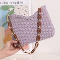 thumbnail image 3 of Bolso de mano con cadena para mujer, bolso de mano informal tejido de color sólido de paja para mujer (púrpura) Tmvgtek Para Estrenar, 3 of 7