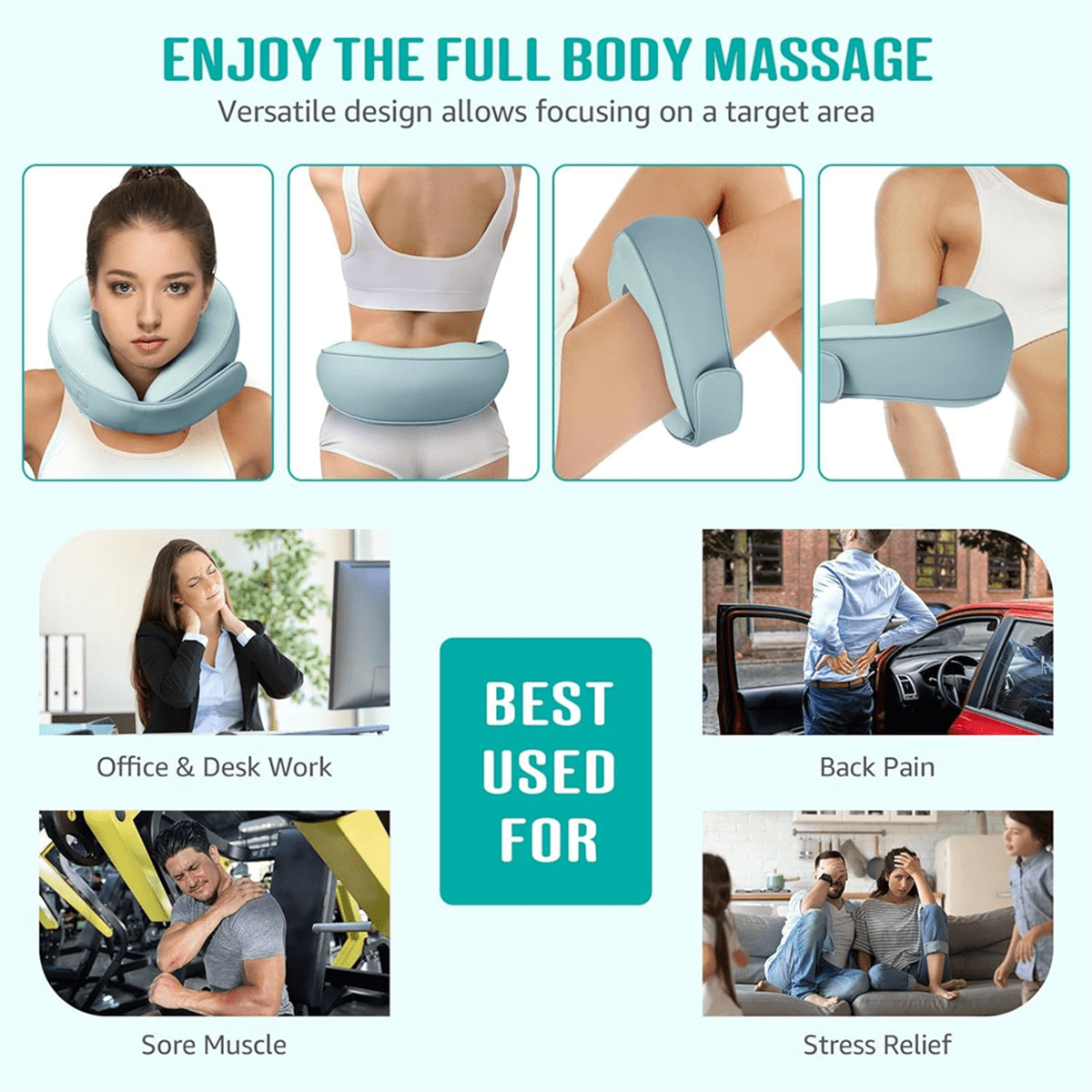Neck Deep Tissue Pain Relief Massager, Shiatsu Neck Massager with Heat, Rechargeable 3D Kneading Massager,1 x Neck Massager 1 x USB Charging Cable,Photo Color