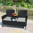 thumbnail image 2 of Devoko Outdoor Patio Loveseat Modern Rattan Patio Conversation Furniture Set with Cushions & Built-in Coffee Table Porch Furniture for Garden Lawn Backyard, Gray, 2 of 7