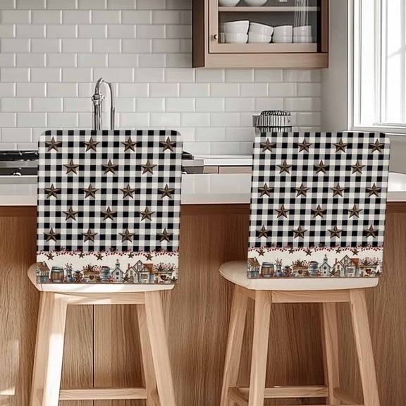 Black White Buffalo Plaid Country Star Barn Barrel Farmhouse Chair Covers Set of 4 Chair Back Covers Stretch Removable Washable Chairs Slipcovers Chair Protector for Dining Room Kitchen Party Decor