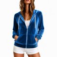 thumbnail image 6 of Caywon Women's Velvet Zip Up Hoodie Long Sleeve Drawstring Hooded Jacket with Pockets Stretch Velour Casual Sweatshirt, 6 of 7
