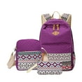 thumbnail image 2 of 3 Pieces Canvas Backpack Shoulder Zipper Organizer Set Large Capacity Zipper Ethnic Style School Bags Causal Adjustable Travel Bag Purple, 2 of 9