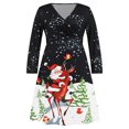 thumbnail image 1 of Robe de Noël pour Femmes Manches Longues Col en V Imprimé Robe Midi, 1 of 8