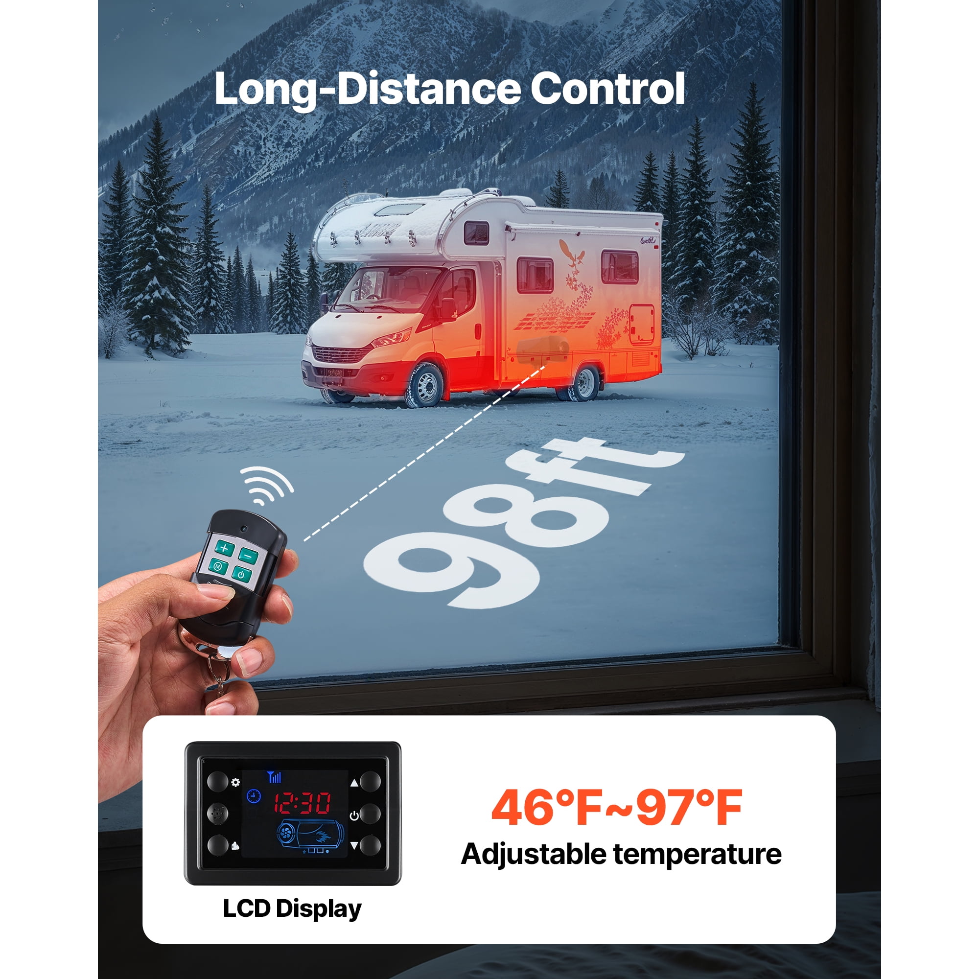 KFFKFF Portable Diesel Air Heater, 8KW, DC 12V/24V, Compact Heater with Remote Control and LCD Display, Efficient Heating, Quiet Operation, 2.6 Gal Fuel Tank for Cars, Vans, RVs, Campers, and Trucks