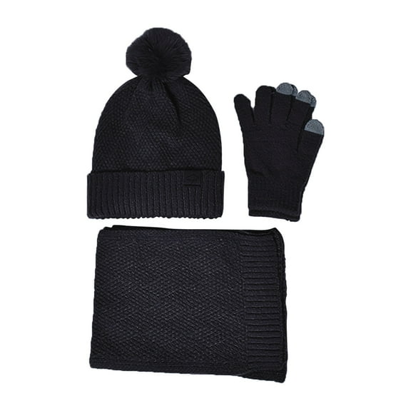 LIZENG Autumn Winter Solid Hat Scarf Glove Three Piece Ear Outdoor Warmth Set with Knit Warm Hat  Long Scarf Touch Screen Gloves Set Neck Scarves for Women Men
