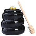 thumbnail image 2 of Honey Dispenser Bee Shaped Honey Pot With Lid Dipper Stick For Household Users In Black 1 Set, 2 of 5