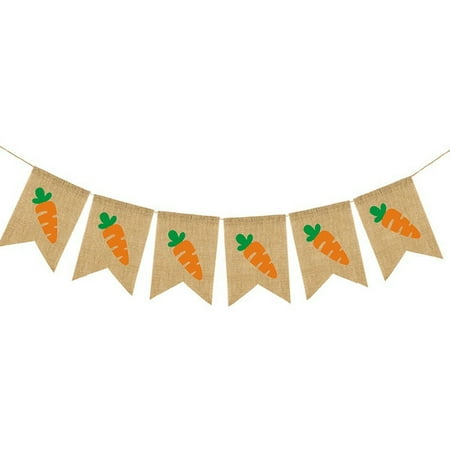 Happy Easter Burlap Banner Multi Usage Carrot Bunting Banner Garland for Party Favors