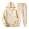 thumbnail image 2 of Feancey Hoodie Sweat Suits for Womens 2 Piece Lounge Sets Valentines Day Heart Print Hooded Pullover and Jogger Pants Matching Set Trendy Outfits Beige M, 2 of 7