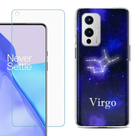 Slim-Fit TPU Phone Case Compatible with OnePlus 9 5G, with Tempered Glass Screen Protector, by OneToughShield ® - Zodiac / Virgo