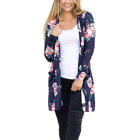 Women's Floral Kimono Boyfriend Cardigan Open Front Fall Sweaters S-XXL