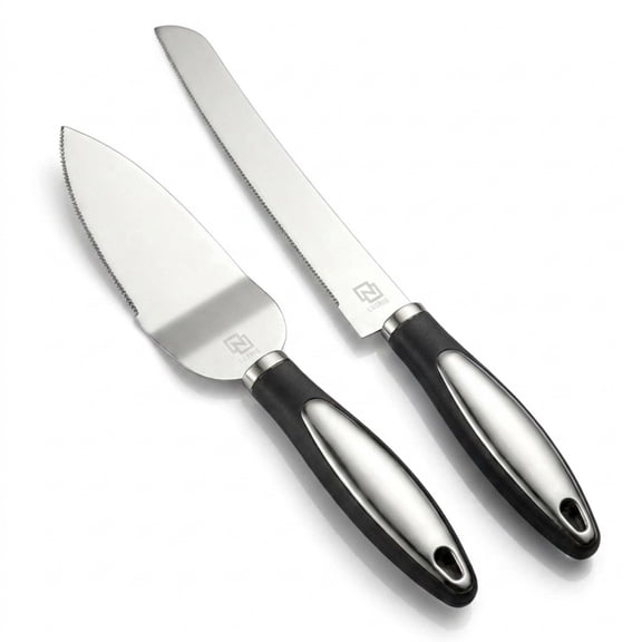 LUSHIG Wedding Cake Knife and Server Set with Non-Slip Rubber Handle, Stainless Steel Cake Cutter for Weddings, Anniversaries, Birthdays