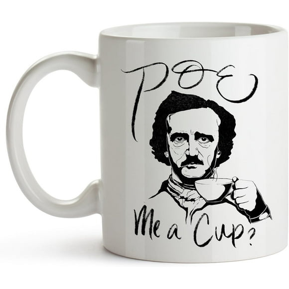 YouNique Designs Poe Me A Cup, Edgar Allan Poe, Funny Coffee Mug, 11 oz Poe Coffee Mug