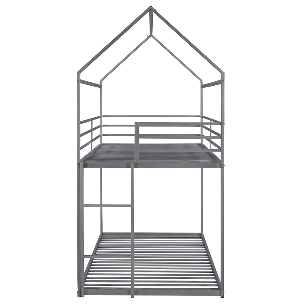 Kepooman Twin Over Twin Kids Bunk Bed with Built-in Ladder, Metal Bunk Bed Frame, Sliver Kepooman Twin Over Twin Kids Bunk Bed with Built-in Ladder, Metal Bunk Bed Frame, Sliver