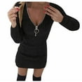 thumbnail image 3 of Ladies Sweater Bodycon Dress Women Casual Solid Knit Dress Zipper V-Neck Long Sleeve Mini Slim Pullover Dress, 3 of 7