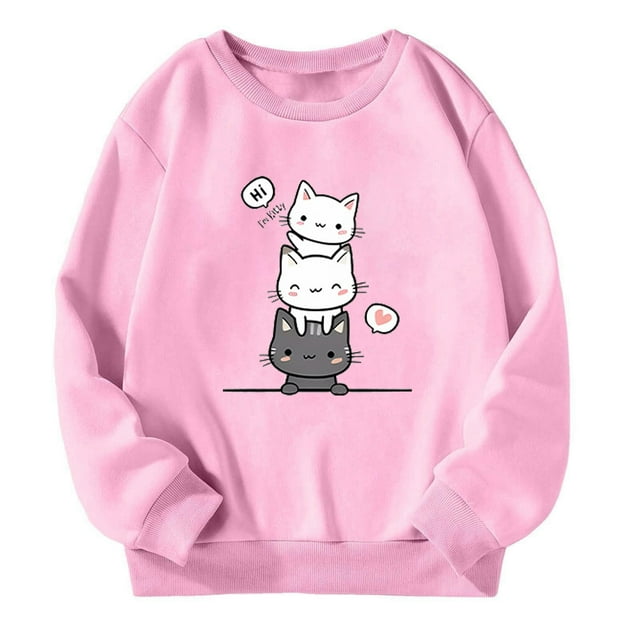 AQUARIVE Chandail à Capuchon pour Filles Manches Longues Décontractés Chandail Confortable Imprimé Adorable Sweats d'Intérieur Mode Hauts Décontractés