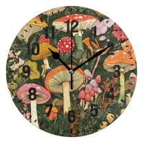 Yayeee 10" Wall Clock Battery Operated Quartz Round Silent Non-Ticking Home Decor,Colorful Mushroom