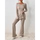 thumbnail image 5 of Ensemble haut à col rond et pantalon large pour femme - Costumes simples et amples pour la maison (Caqui L), 5 of 9