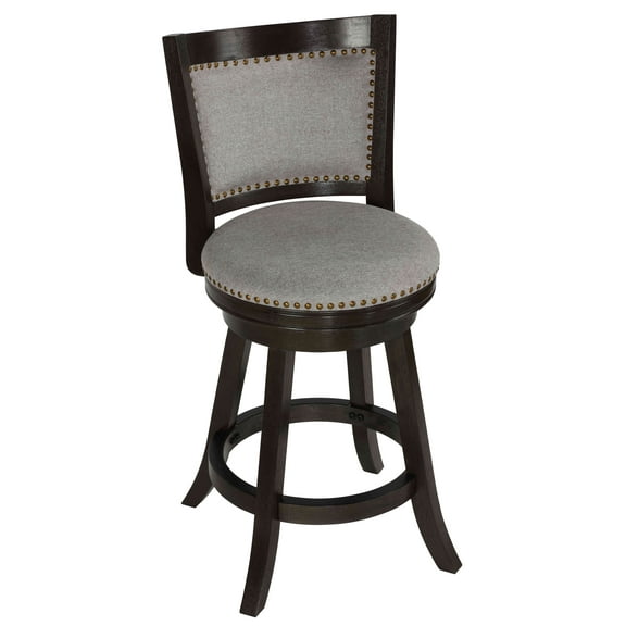 Cortesi Home Ferne Solid Wood Swivel Counter Stool, 24" Gray Fabric