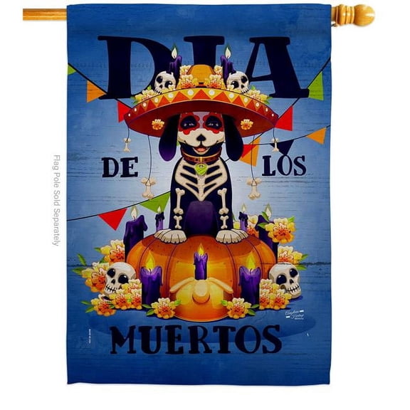 Angeleno Heritage H130352-BO 28 x 40 in. D-a de Muertos Dog Falltime Flag Day of Dead Vertical House Flag with Double-Sided Decorative Banner Garden Yard Gift