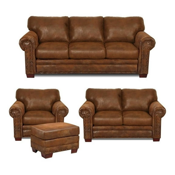 Pemberly Row Traditional 4-piece Microfiber Sofa Set in Brown