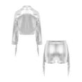 thumbnail image 4 of TSSOE Girls 90s Theme Concert Rave Disco Hip Hop Dance Outfit Cowgirl Shiny Metallic Fringe Jacket with Shorts Set Silver 14, 4 of 5