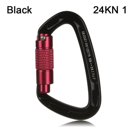 High Quality Aluminum Outdoor Ascend D Shape Professional Carabiner Mountaineering Protective Equipment Climbing Key Hooks Security Master Lock BLACK 24KN1