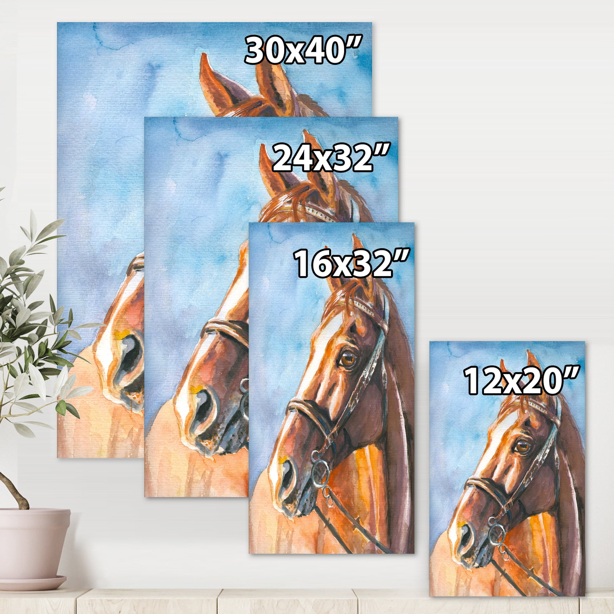 Designart ' Close Up Portrait of A Brown Horse ' Farmhouse Canvas Wall Art Print
