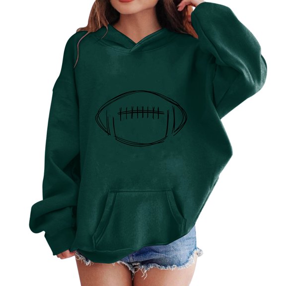 CPNG Girls Hooded Sweatshirt Football Print Long Sleeve Hoodie Pullover Top Trendy Comfy Daily Casual Loose Sweatshirts