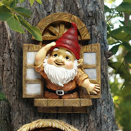 Design Toscano The Knothole Gnomes Garden Welcome Tree Sculpture - Window Gnome