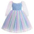 thumbnail image 2 of IBTOM CASTLE Girls Princess Long Sleeve Rainbow Party Tulle Dress 3D Flower Ruffle Mesh Dress Pageant Birthday Smocked Back Wedding Flower Girl Dress Blue, 2 of 7