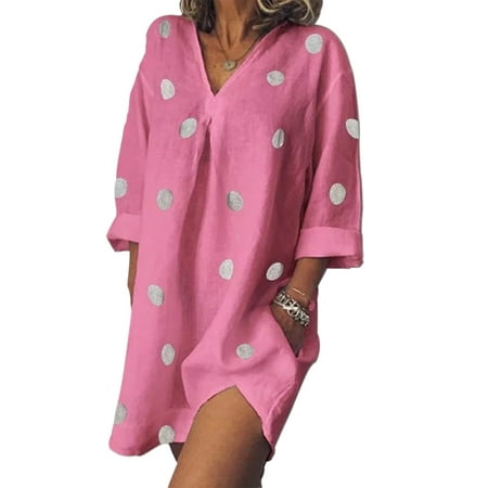 

Women s Nightgown Sleepshirts V Neck Roll Up Sleeve Polka Dot Sleep Shirt Loose Comfy Pajama Sleepwear Loungewear Homewear