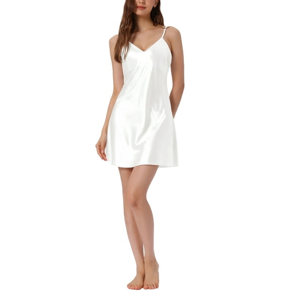 INSPIRAR CHIC Camisones de Satén para Mujeres en el Día de la Madre, con Tirantes Espagueti, Pijamas de Seda, Camisetas de Dormir XL Blancas