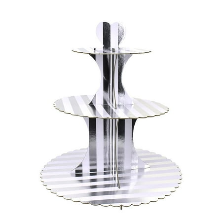 

3-Tier Cardboard Cupcake Stand Silver/White 13-1/2-Inch
