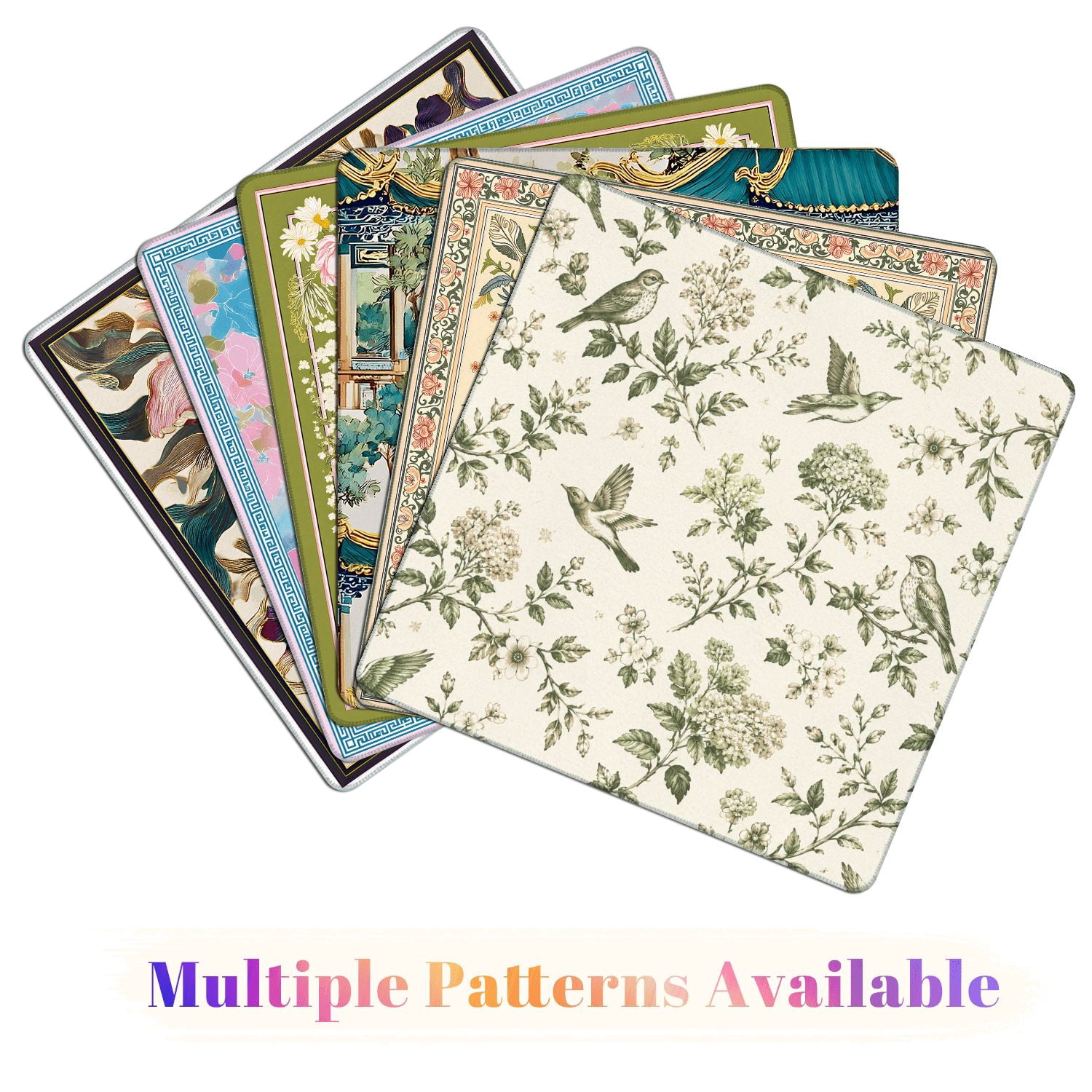 Mahjong Mat 31.5" x 31.5" Vintage Botanical Birds Flowers Green Monochrome Non-Slip Noise Reduction American Mahjong Tiles Table Cover for Dominoes Poker Card Board Games Gift