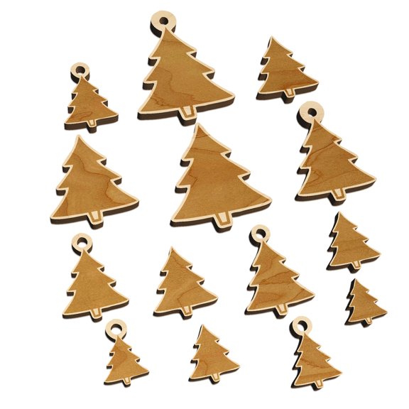 Pine Tree Cartoon Wood Mini Charms Shapes DIY Craft Jewelry - With Hole - Various Sizes (16pcs)