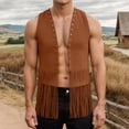 thumbnail image 3 of Western Cowboy Vest Men 70s Hippie Suede Tassel Fringe Vest Open Front Cardigan Jacket Outerwear, 3 of 8