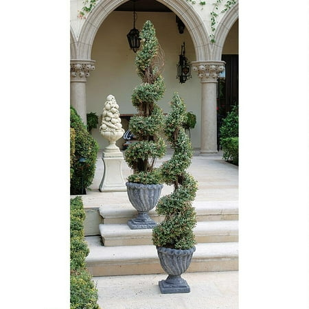 Design Toscano Spiral Topiary Tree Collection - Large • Stone finished urn• Faux evergreen foliage• Exclusive to the Design Toscano brand and perfect for your home or garden• Maintenance free