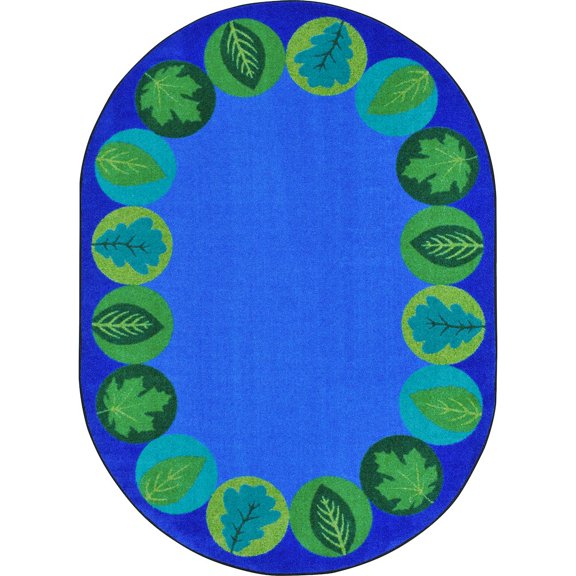 Joy Carpets Kid Essentials Lively Leaves 7'8" x 10'9" Oval Area Rug in Color Multi