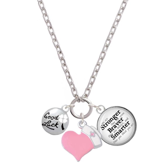 Delight Jewelry Silvertone Good Luck Disc with Cutout Four Leaf Clover - Light Pink Heart Nurse Strong Zoe Necklace
