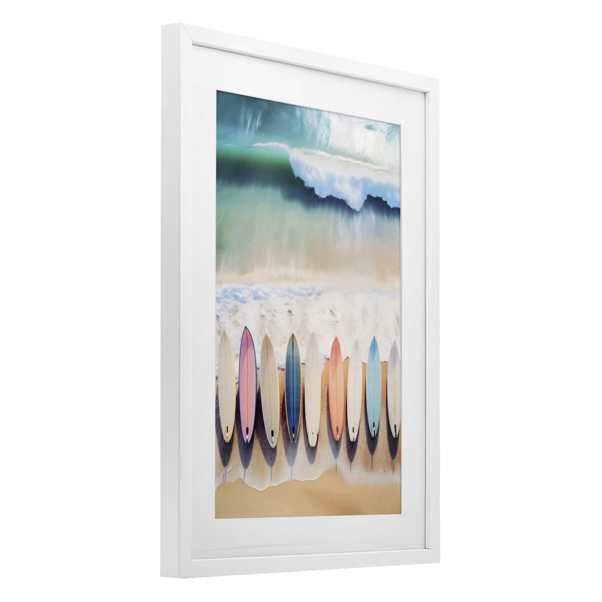 Stupell Industries Aerial View Surfboards Shoreline White Framed Print Under Glass, design by Creative Studio