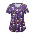 thumbnail image 2 of Kakishop Womens Halloween Shirt Fall Doodles Crew Neck Shirt Funny Family Party Celebration Short Sleeve Halloween T Shirt Women Graphic Tops (Purple,3XL), 2 of 8