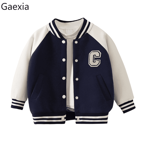 Gaexia Boys Baseball Jacket Autumn Winter Thickened Outerwear Casual Youth Coat For Children And Girls Versatile Daily Wear