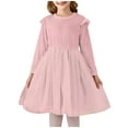 thumbnail image 2 of HOMADLES Girls Long Sleeve Dress Crewneck Velvet Layered Mesh Girls Formal Party Long Dress Princess Dress Pink 5-6T, 2 of 3