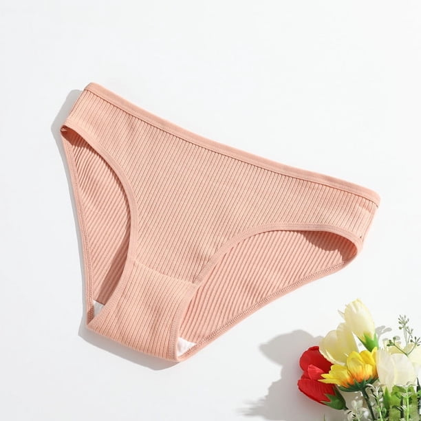 Ropa interior de mujer de hilo de algodón de color sólido de cintura baja y cadera, ropa interior transpirable de doble capa para niñas