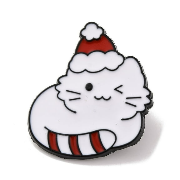12 pc Christmas Theme Enamel Pins Alloy Brooches for Backpack Clothes Cat Shape 29x26x1mm