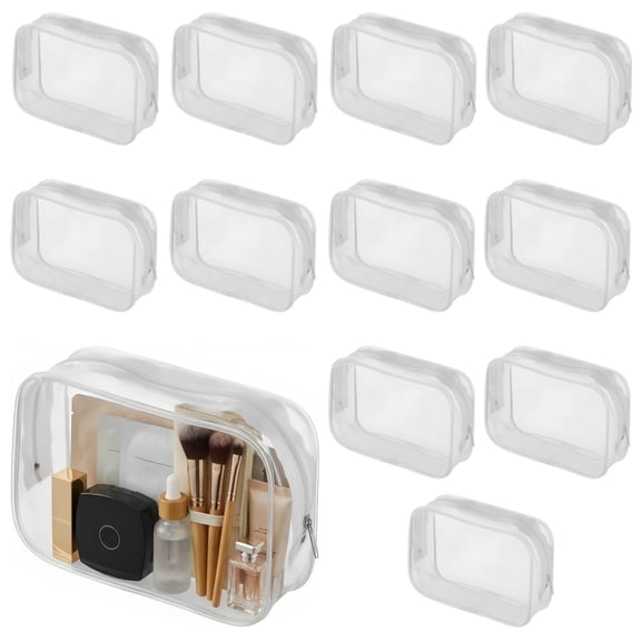 12 Pcs Clear Makeup Bags, Transparent PVC Zipper Pouch, Travel Toiletry Bag, Portable Cosmetic Storage Organizer for Toiletries, Cosmetics, Travel Accessories