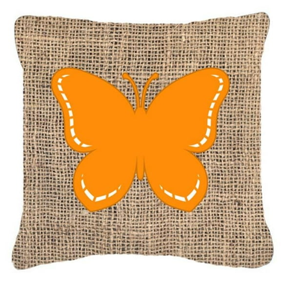 Butterfly Burlap and Orange Indoor & Outdoor Decorative Fabric Pillow - 18 x 18 in.